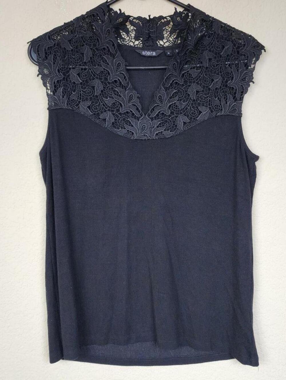 Stera Medium Black Lace Gothic Tank Top Blouse